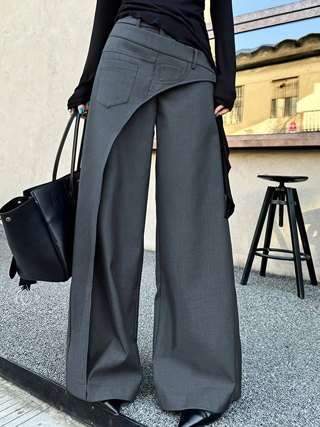 Dark Gray wide-leg high-waist Pants