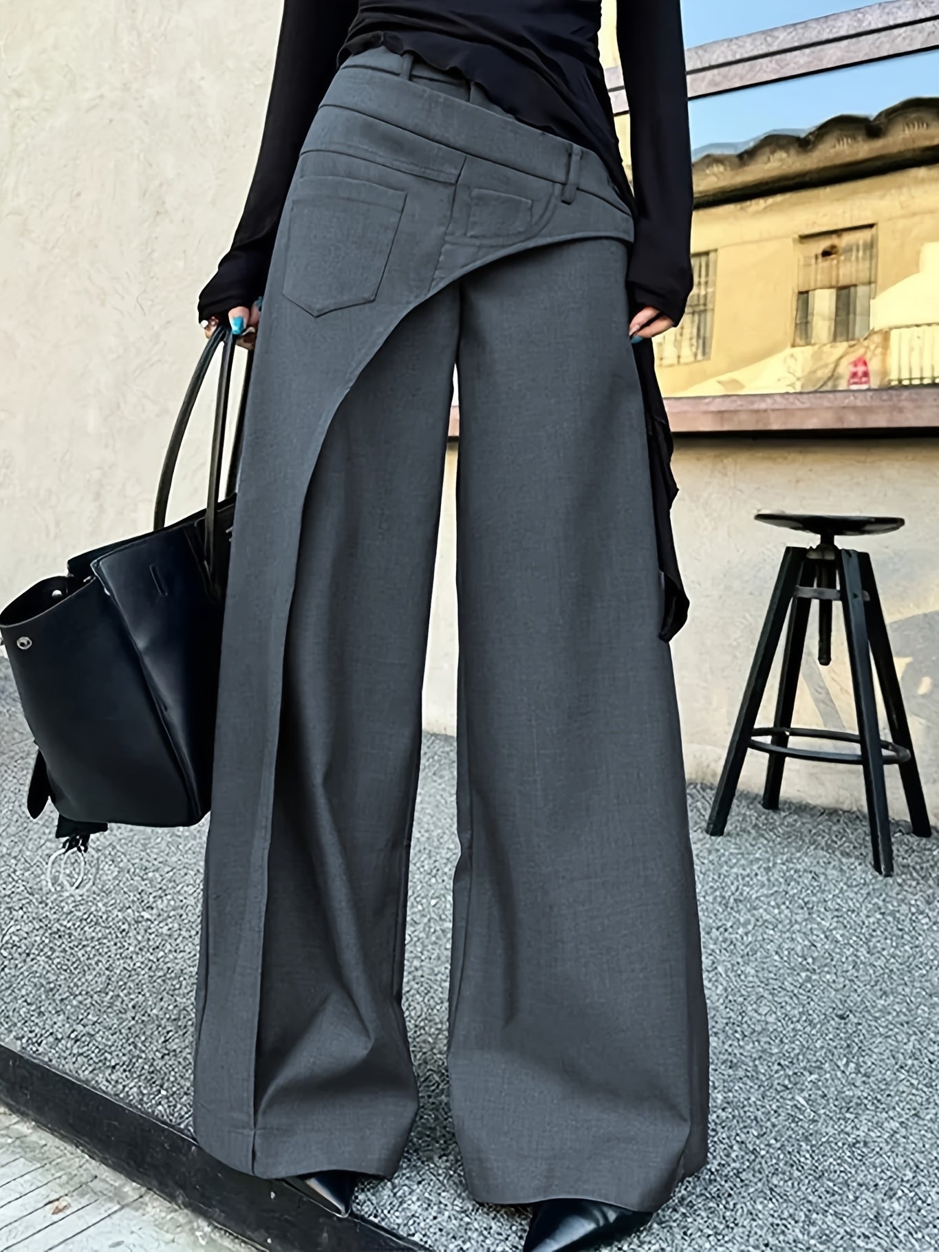 Dark Gray wide-leg high-waist Pants