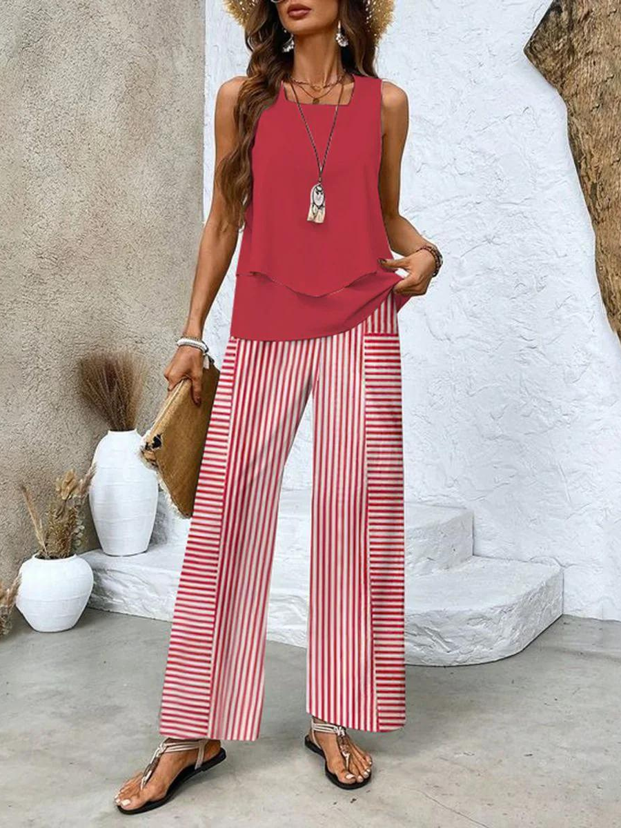 Women's Two-Piece Set - Matching Top and Pants