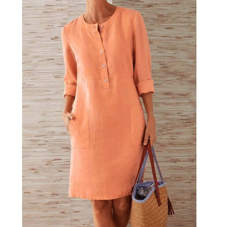 Chic Button Front Shift Dress with Pockets