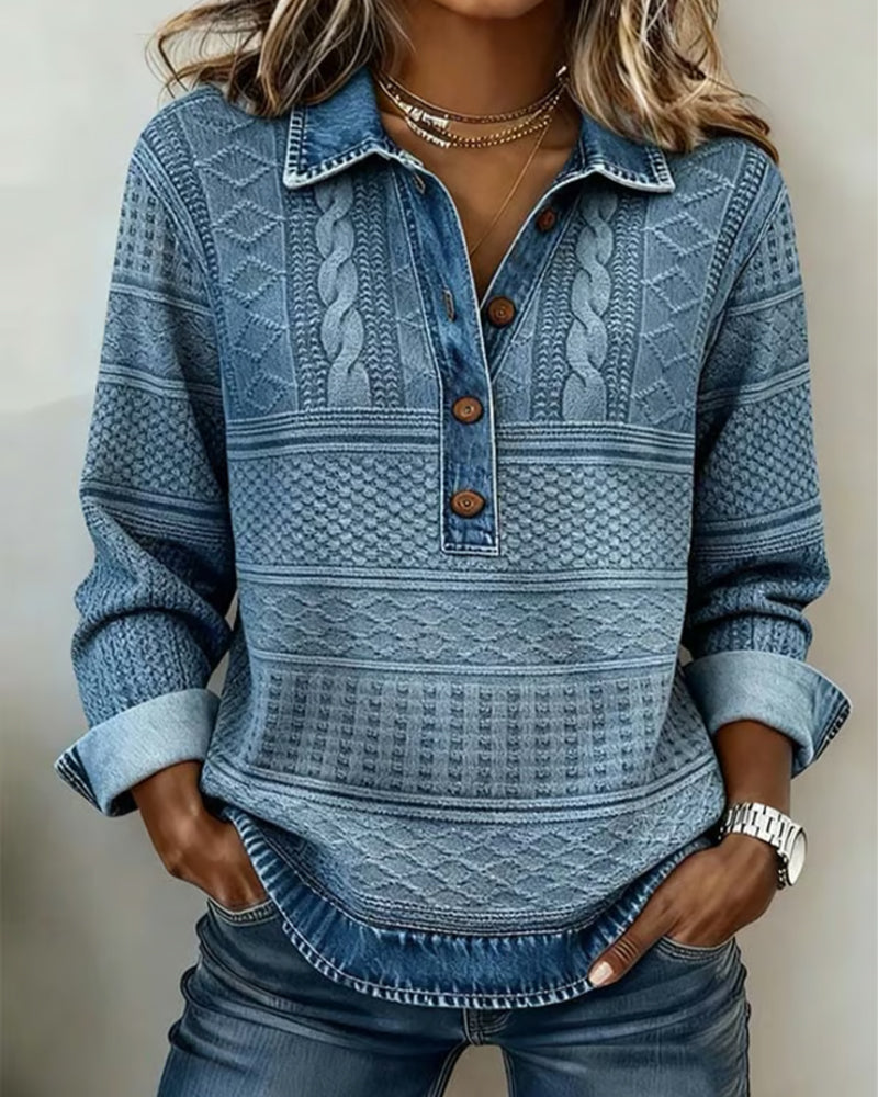 Blue Half-button Lapel Sweatshirt, front view