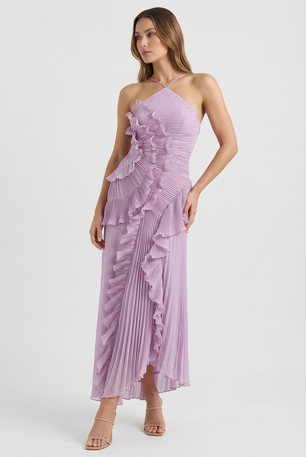 Women's Asymmetric Pleated Maxi Dress