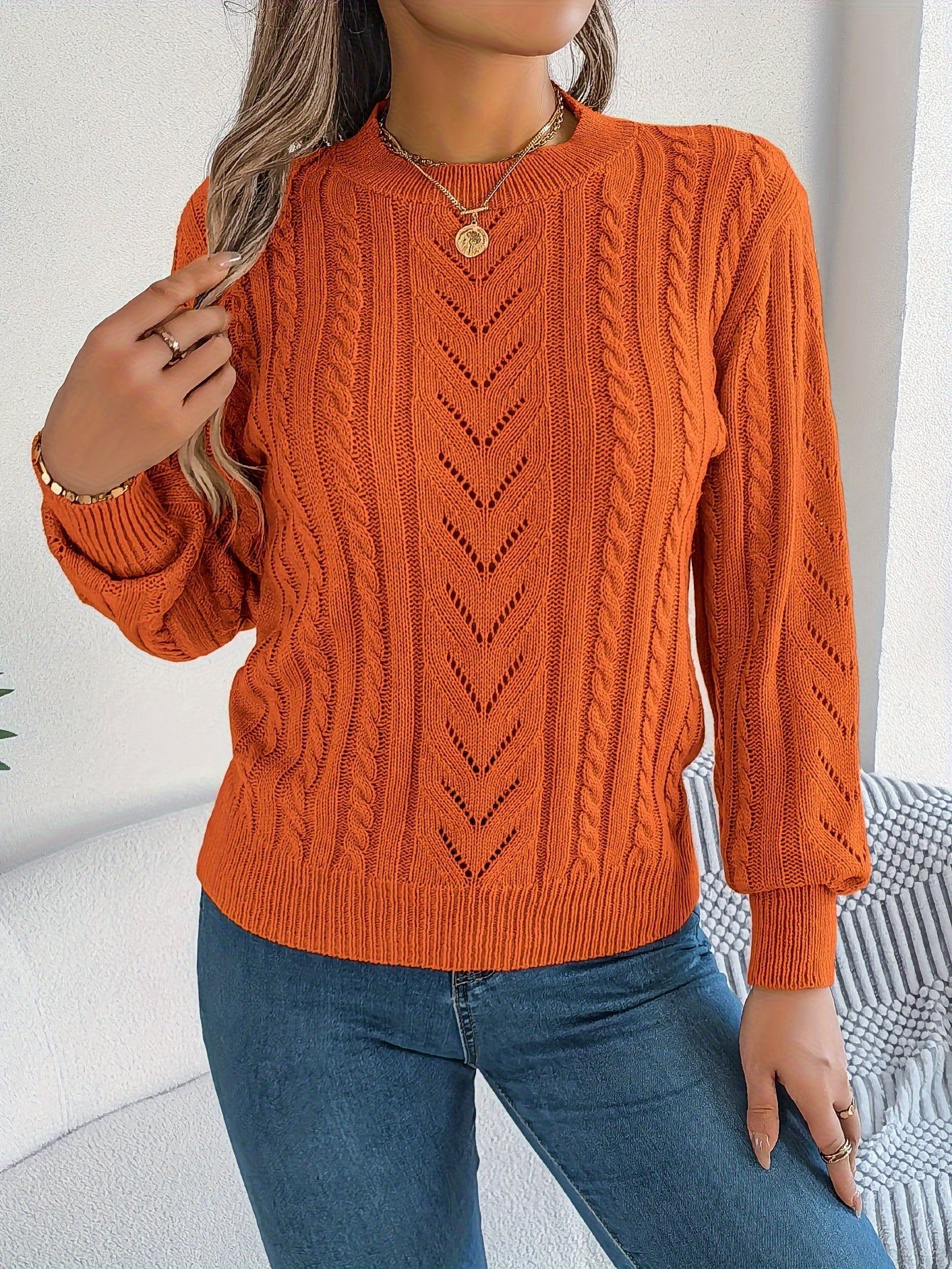 Khaki cable-knit textured sweater
