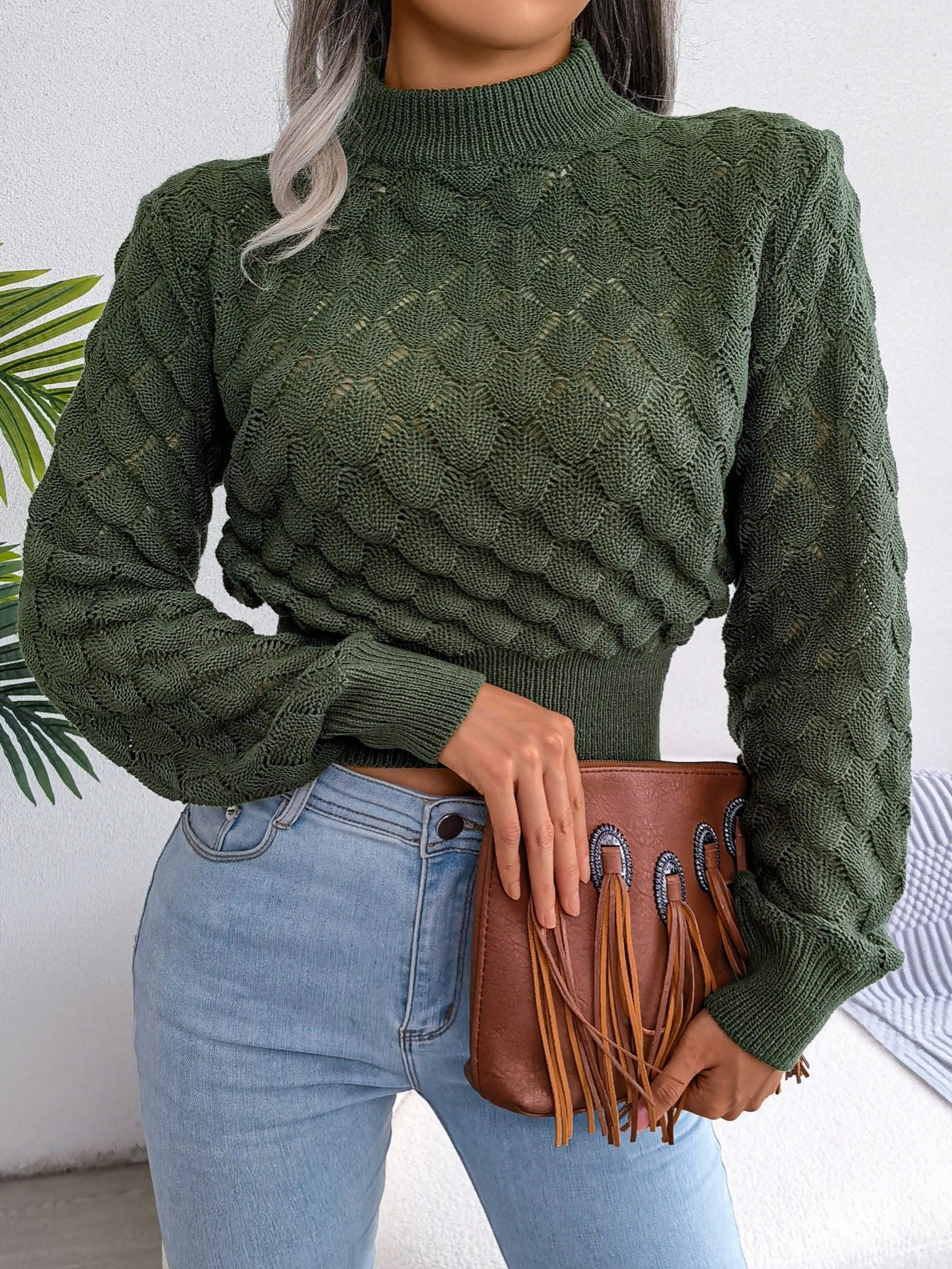 Khaki textured cropped sweater