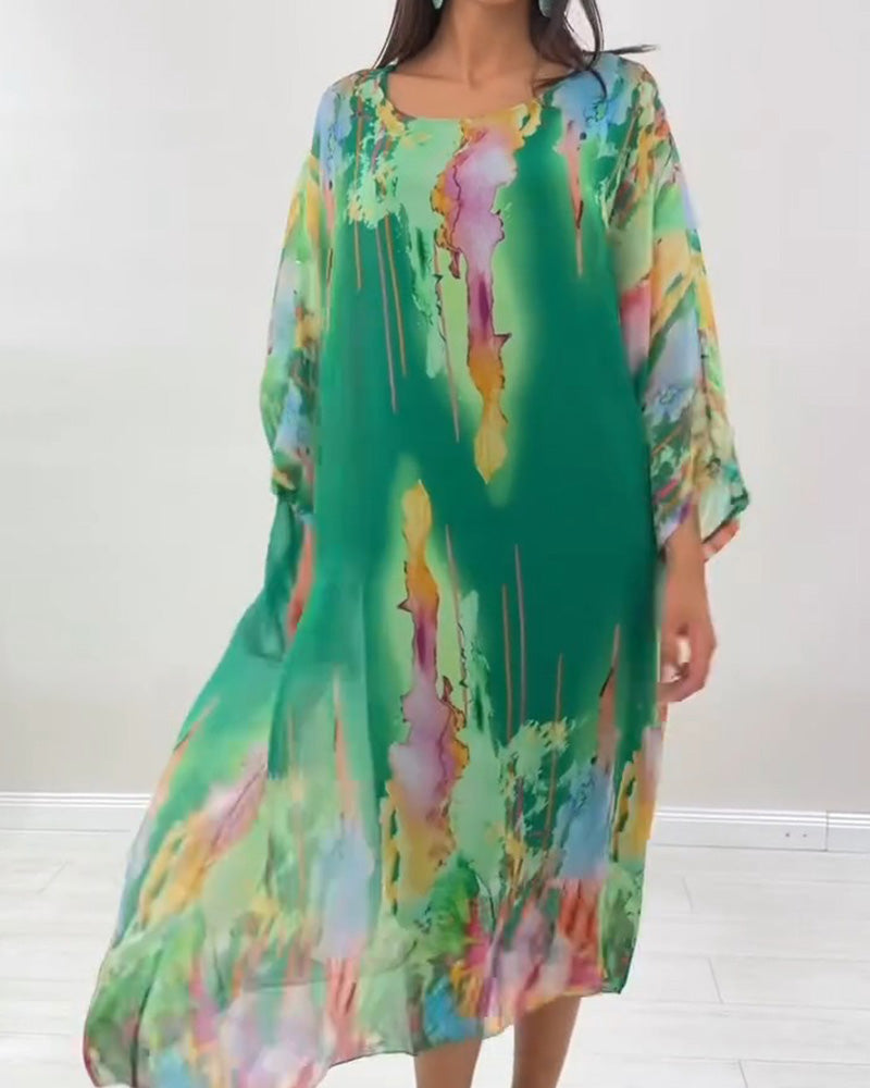 Smudged Print Summer Midi Dress Green | Senselle