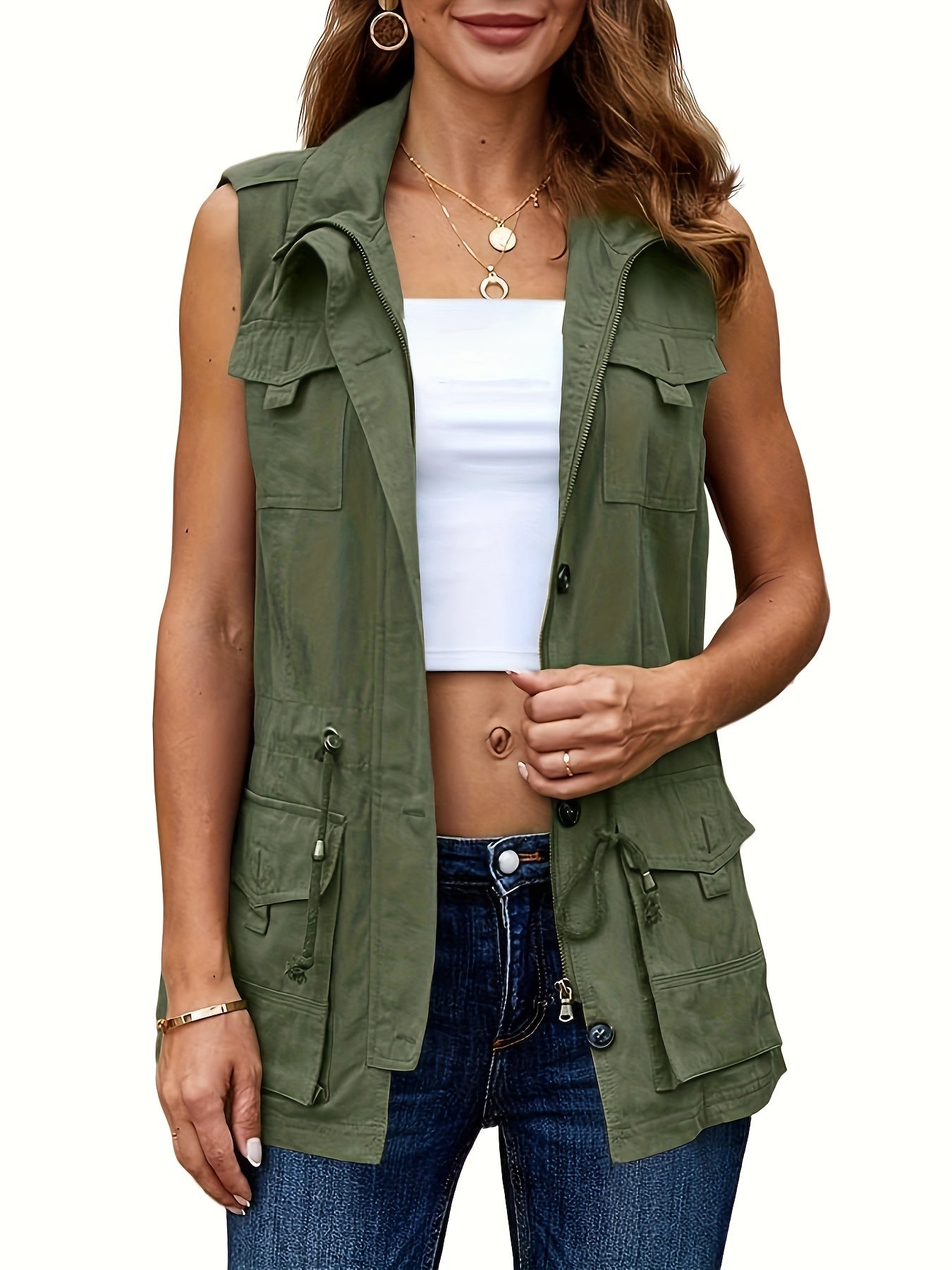 Khaki Sleeveless Vest Jacket