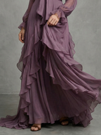 Demetria - Tie Neck Ruffle Tiered Maxi Dress