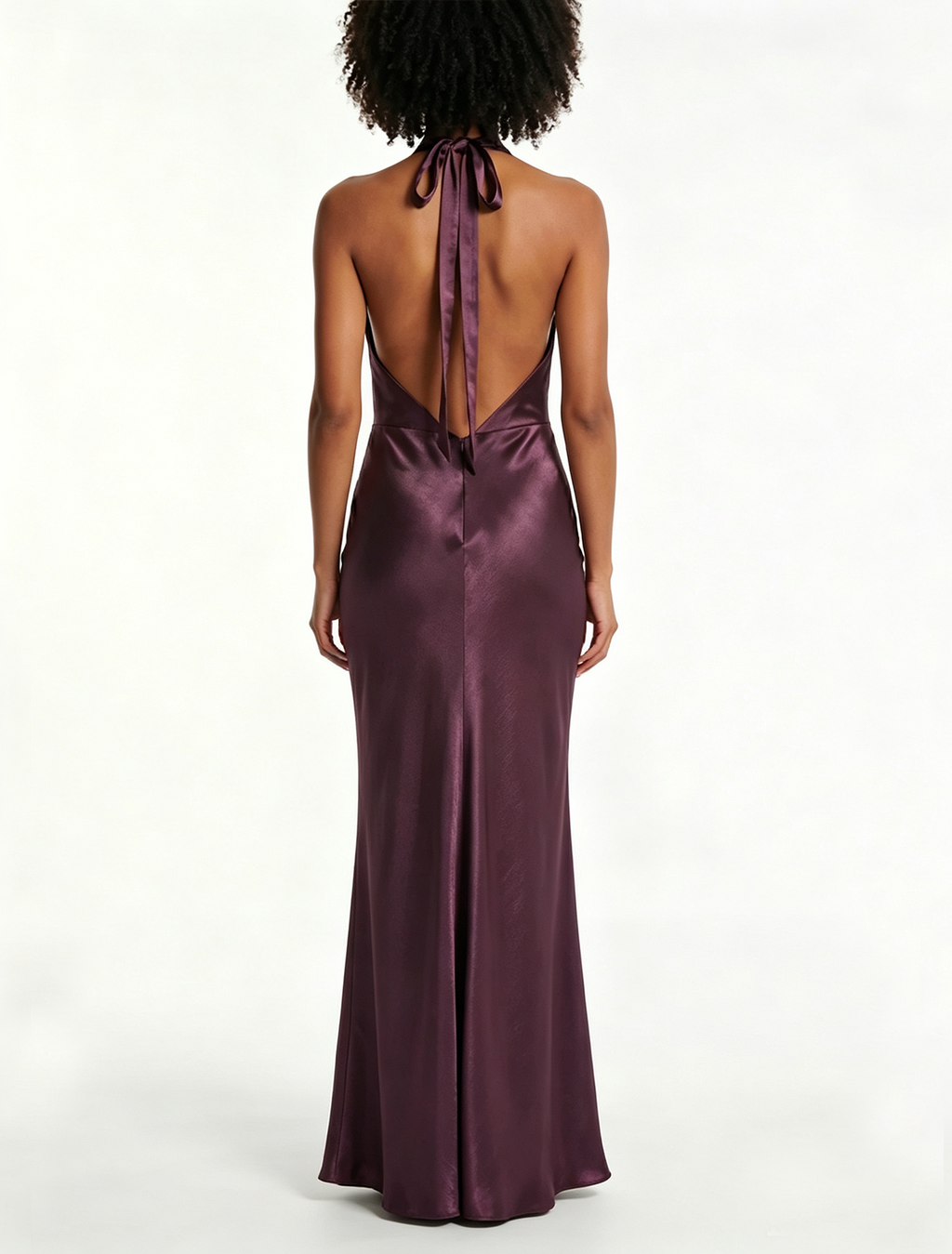 Purple Satin Cowl Neck Halter Maxi Dress