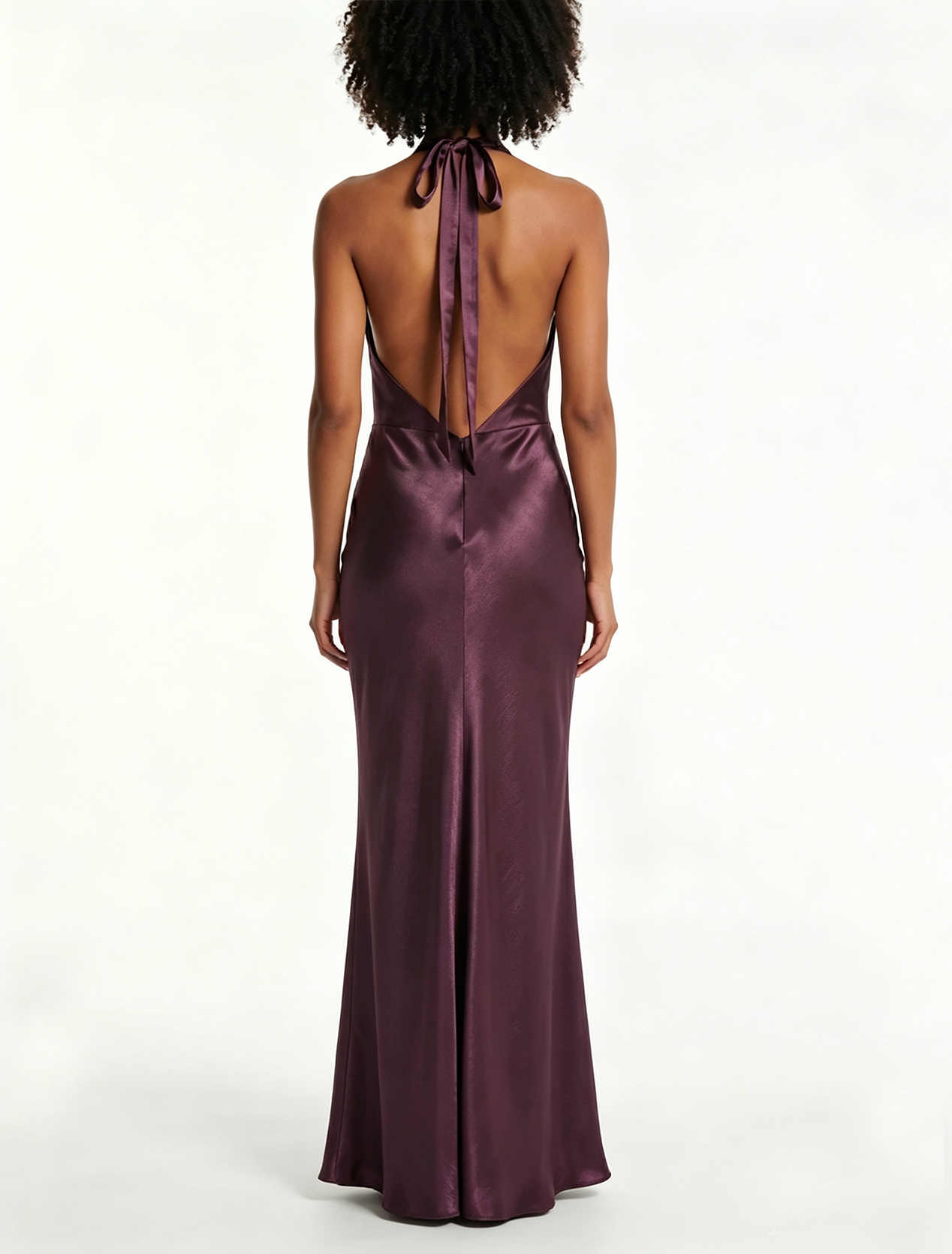 Purple Satin Cowl Neck Halter Maxi Dress