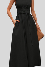 Casual Pleated Square-Neck Midi Dress
