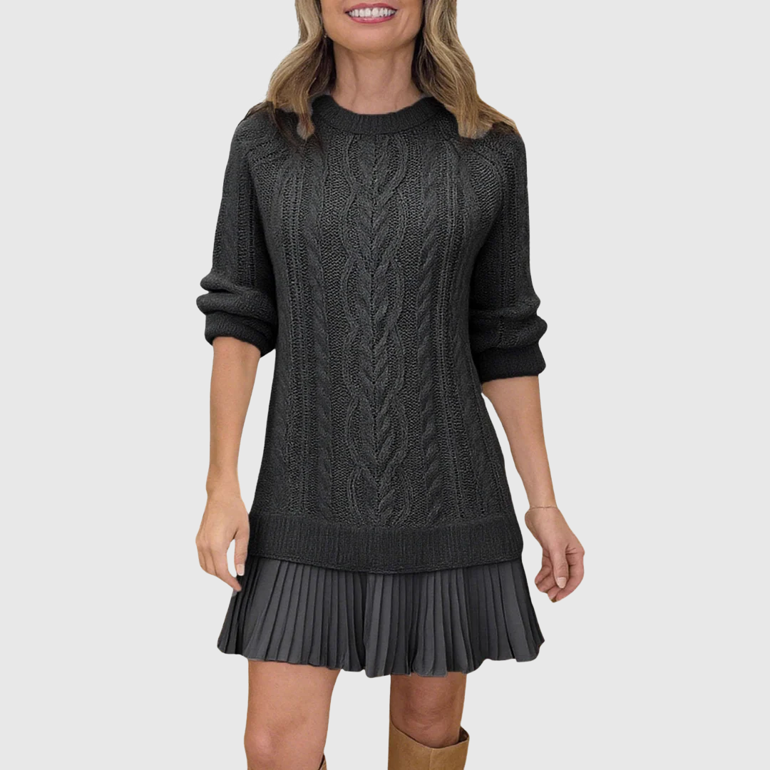 Cable-Knit Pleated-Hem Sweater Dress