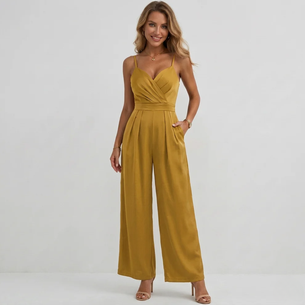 High Waist Wide Leg Pleated Jumpsuit Summer