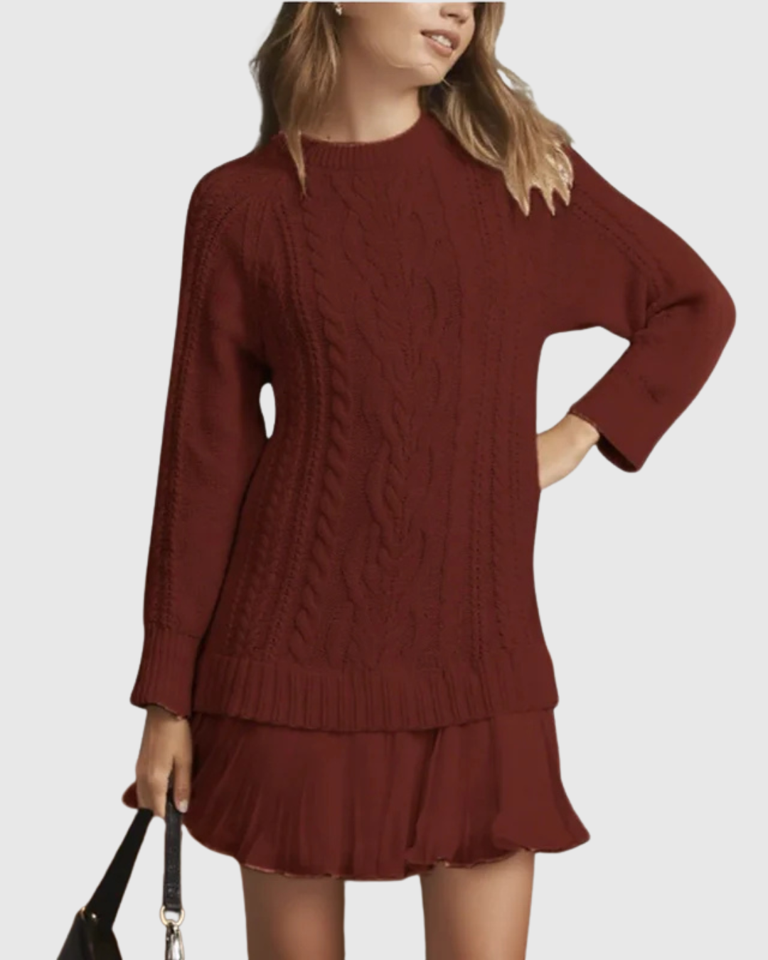 Cable-Knit Pleated-Hem Sweater Dress