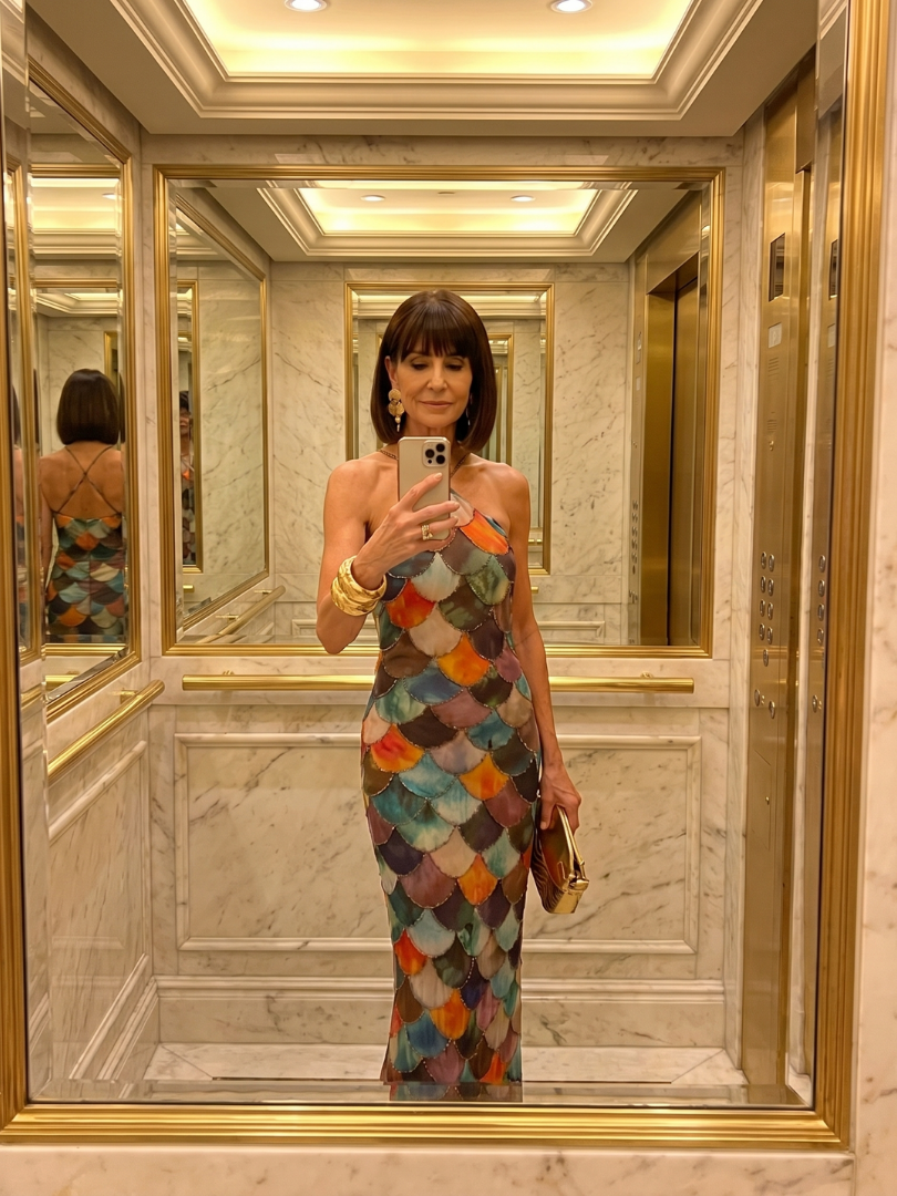 Larkin - Fitted Multicolor Scale Pattern Maxi Dress