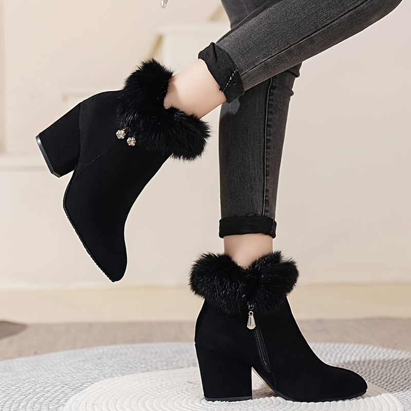 Black warm block-heel ankle Boots