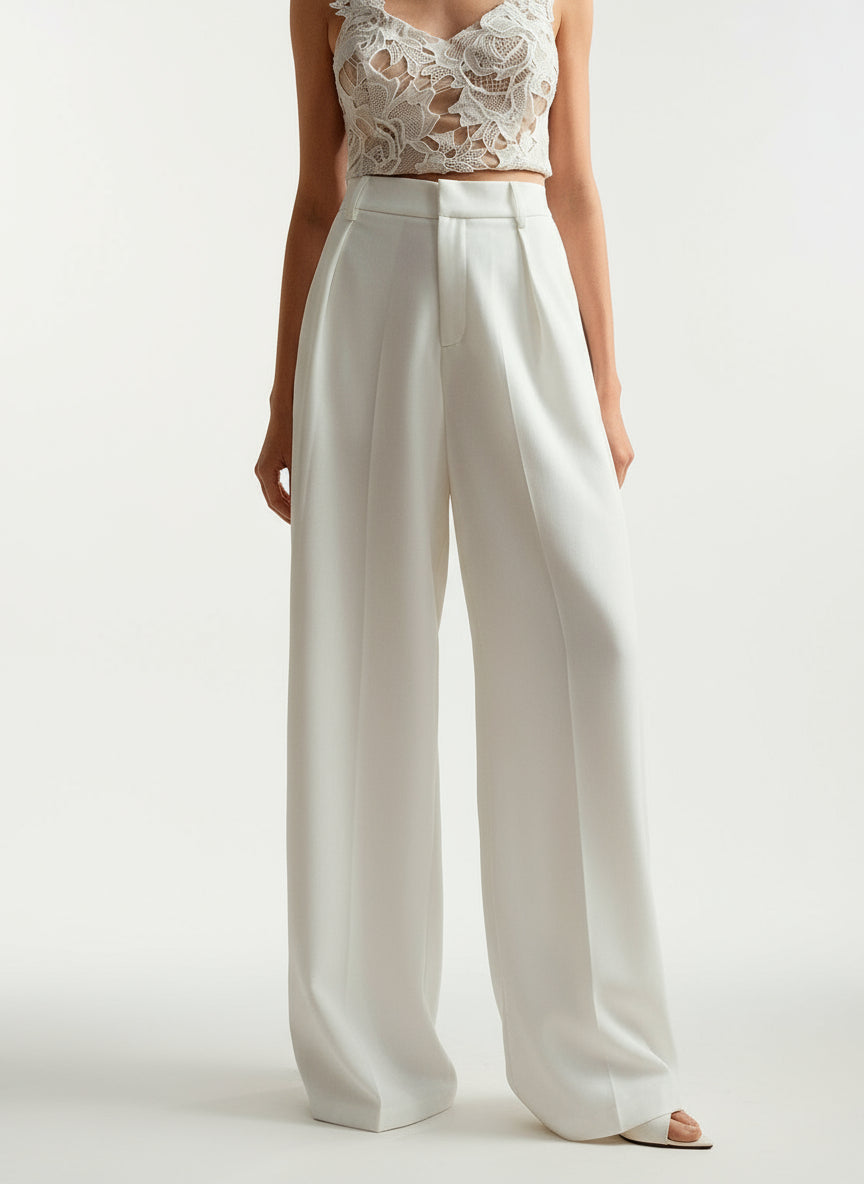 Beige high waist wide leg tailored pants summer