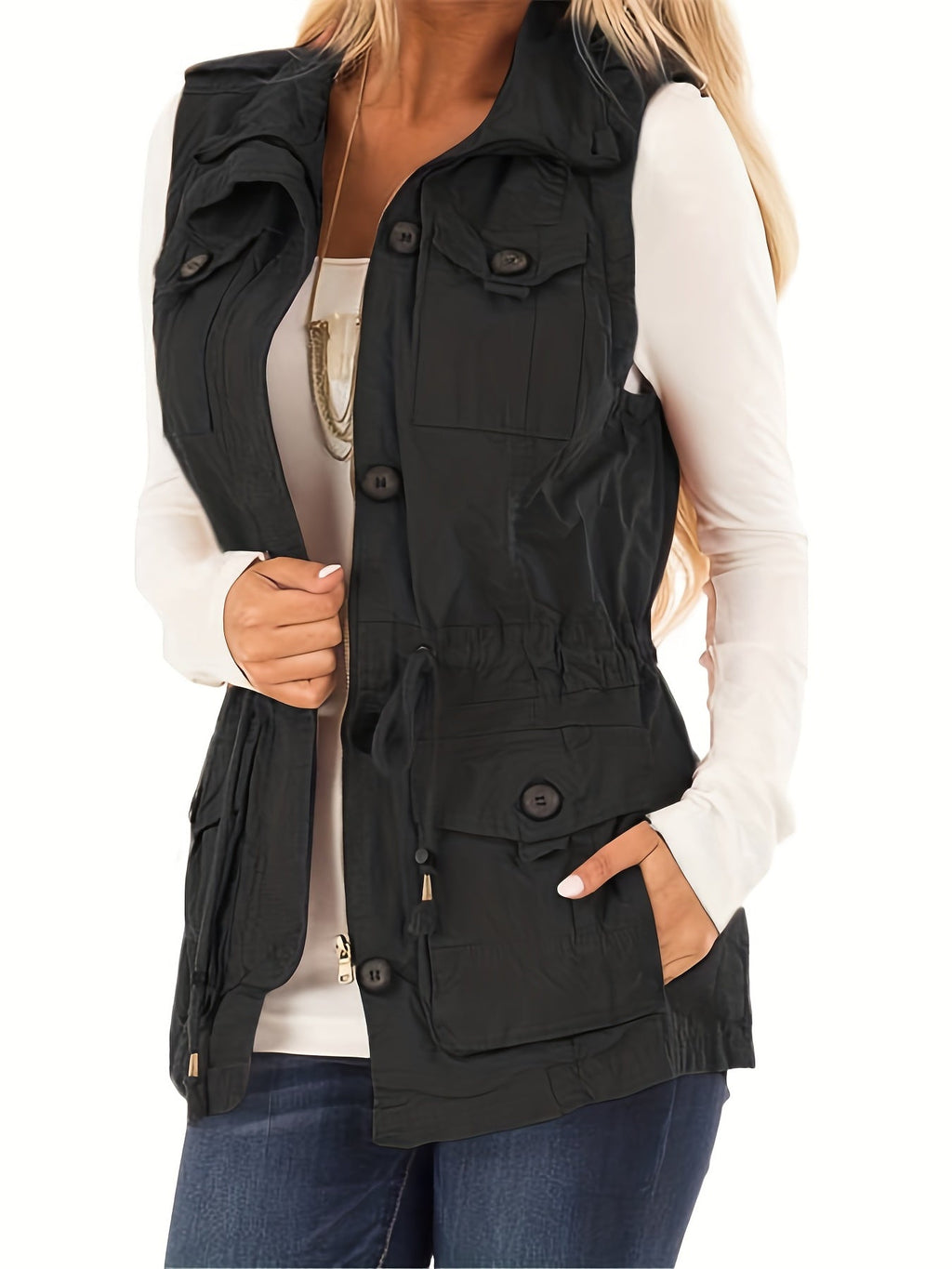Khaki Sleeveless Vest Jacket