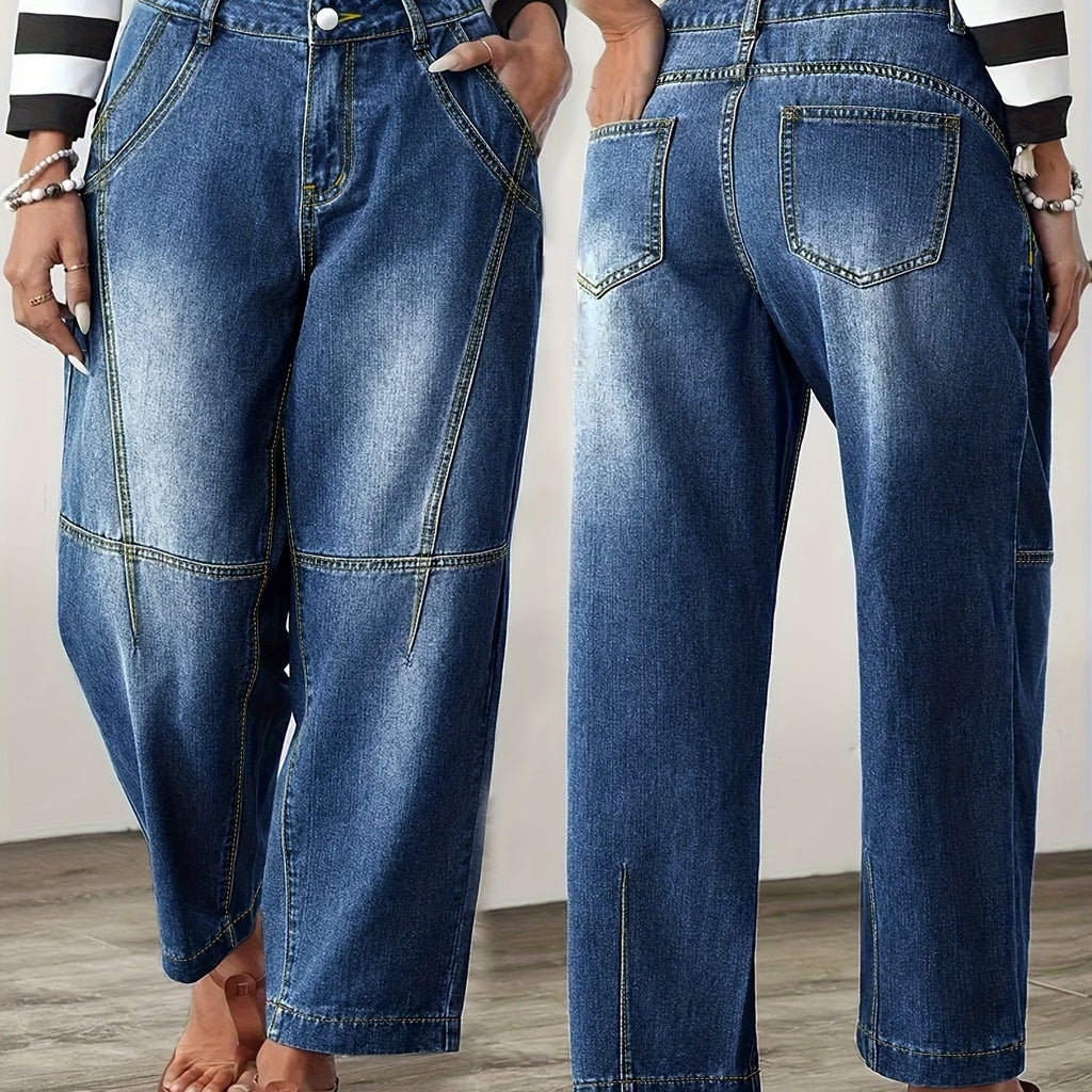 Blue Relaxed Barrel Jeans