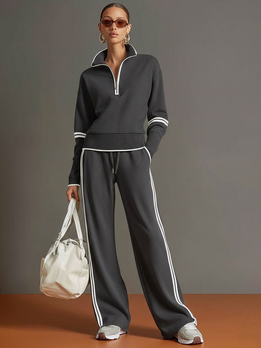 Charcoal Gray half-zip tracksuit co-ord set
