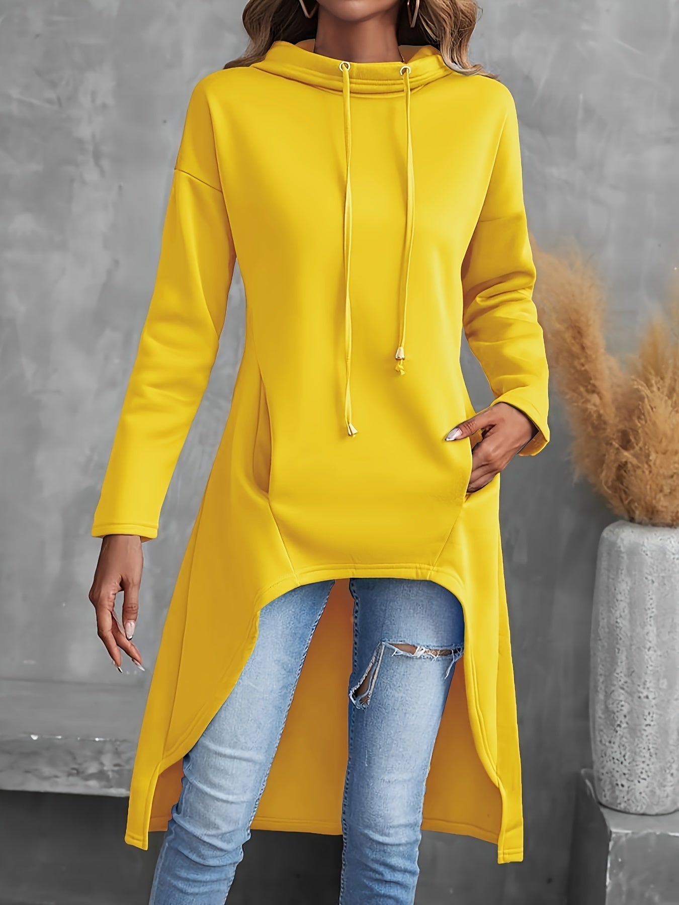 High-low drawstring hoodie