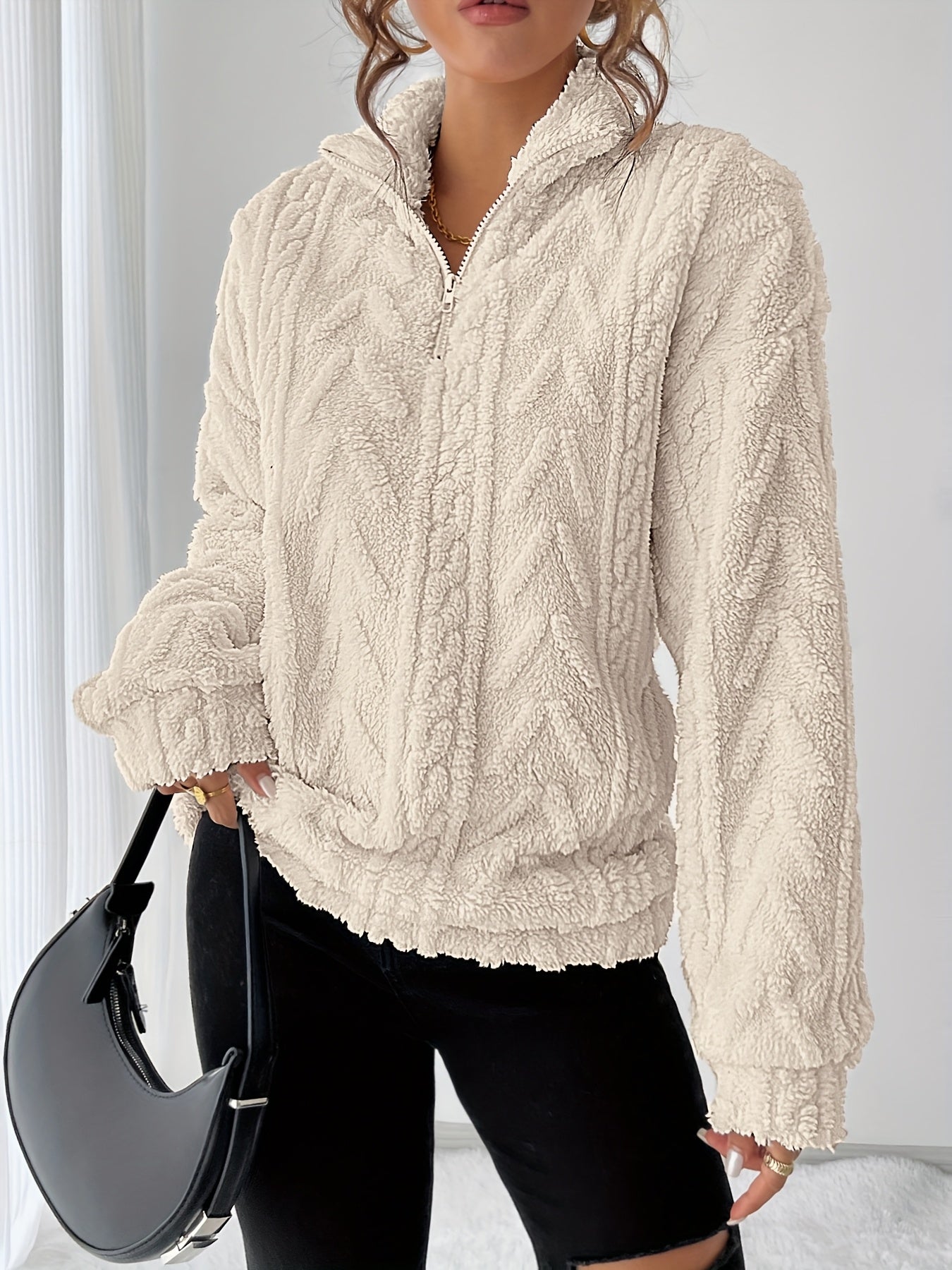Cream cozy textured pullover
