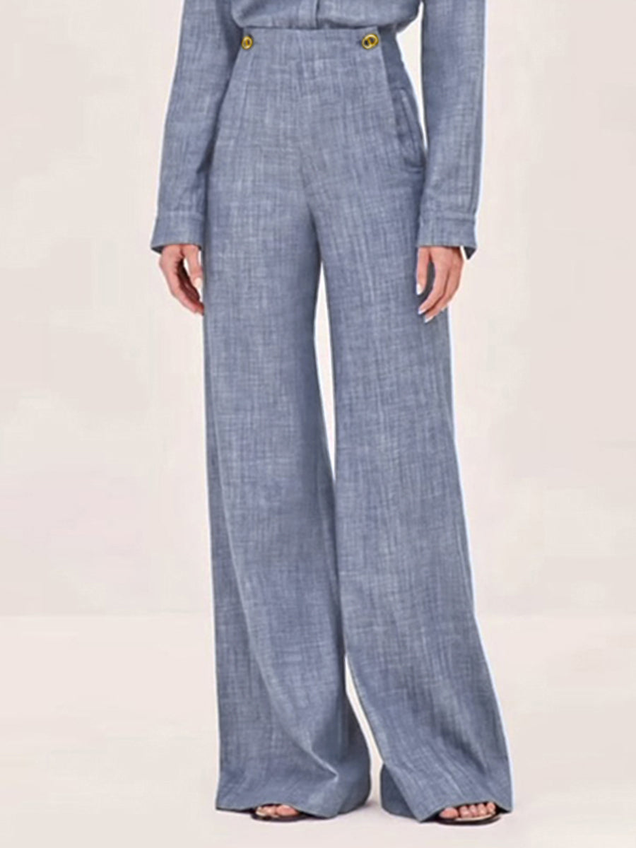 Blue high-waisted straight-leg Pants, front view