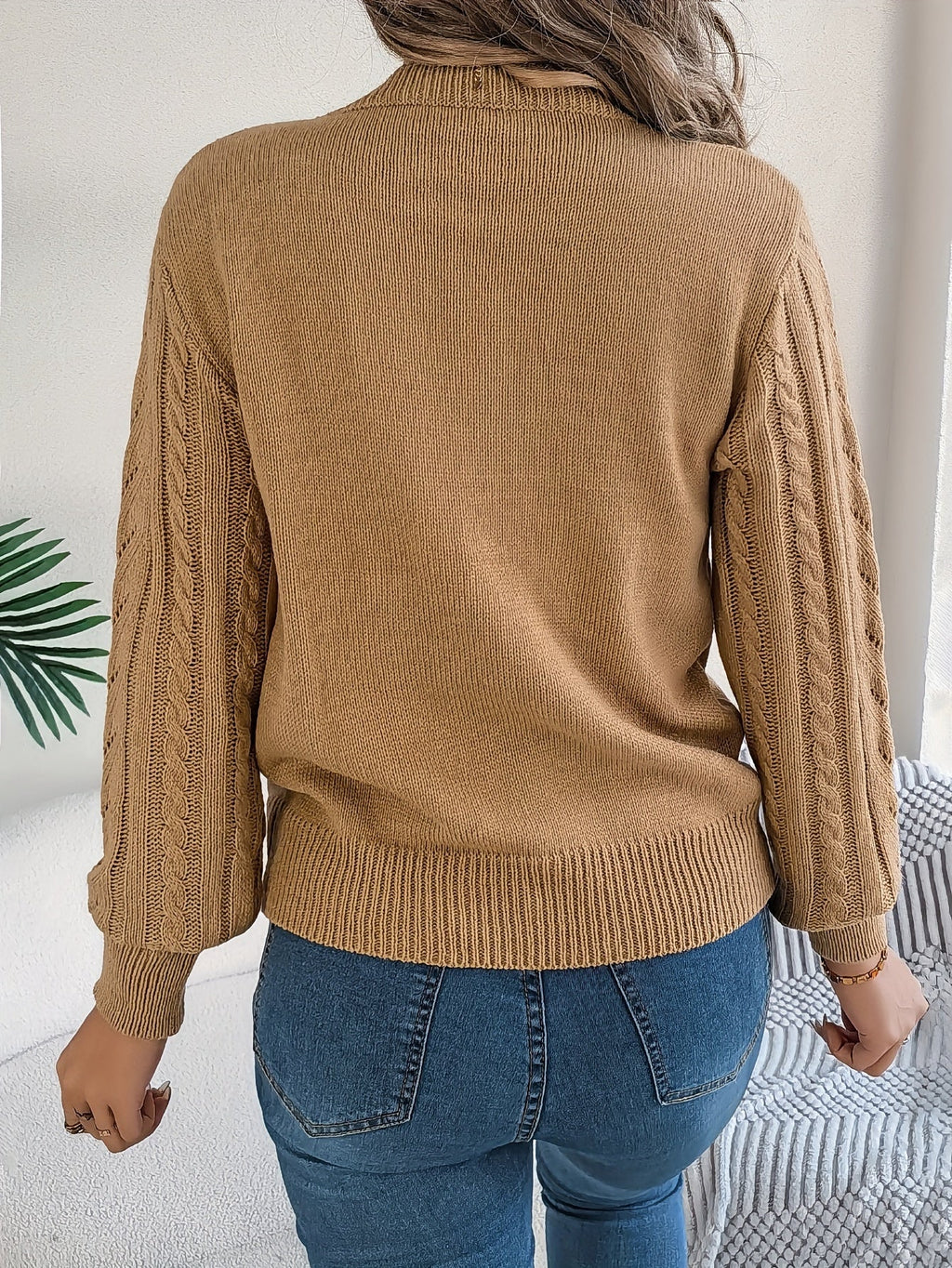 Khaki cable-knit textured sweater
