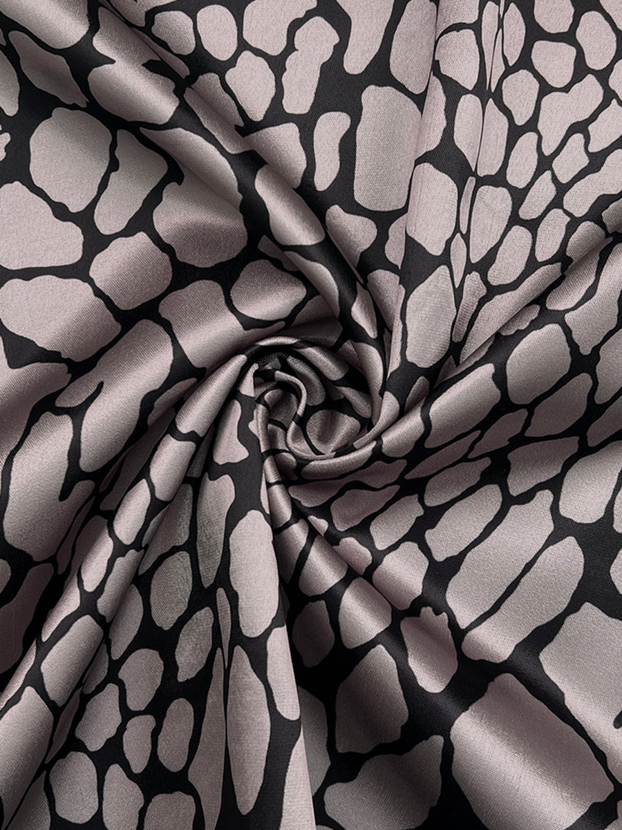 Gray Snakeskin Print Contrast Lapel Blouse