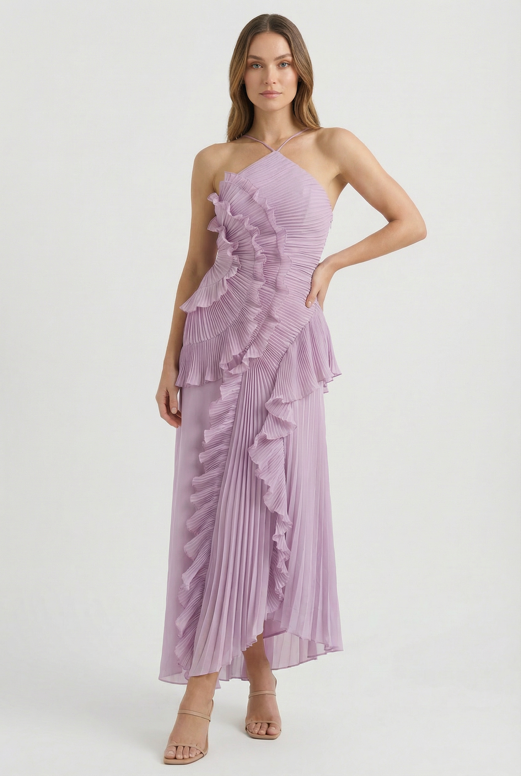 Women's Asymmetric Pleated Maxi Dress