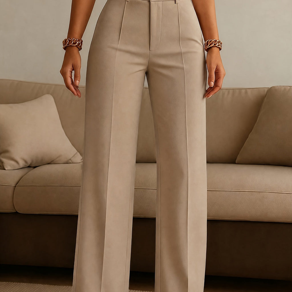 Khaki High-Waist Straight Pants