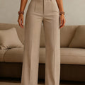Khaki High-Waist Straight Pants