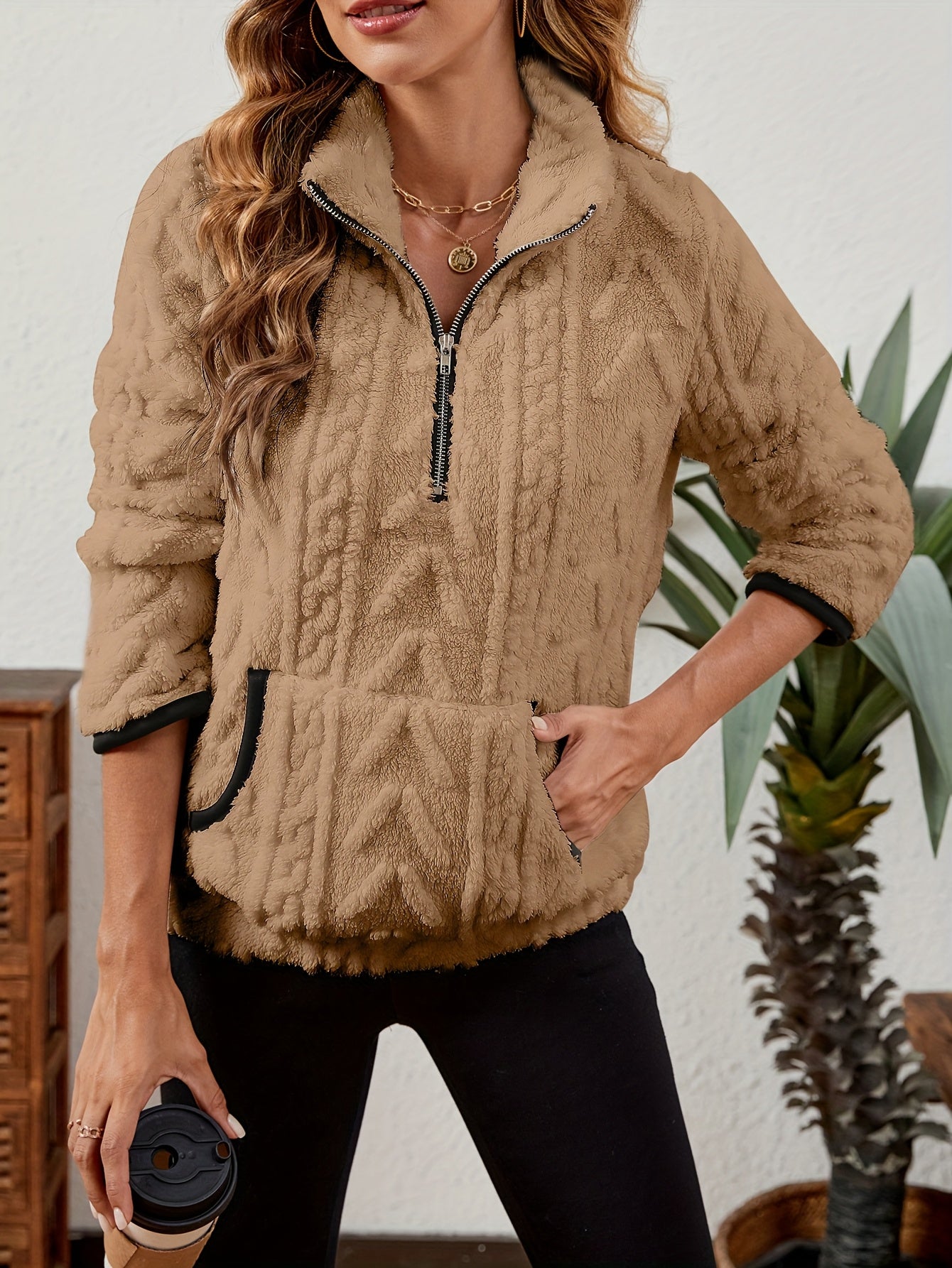 Cozy Half-Zip Sweater with Kangaroo Pocket