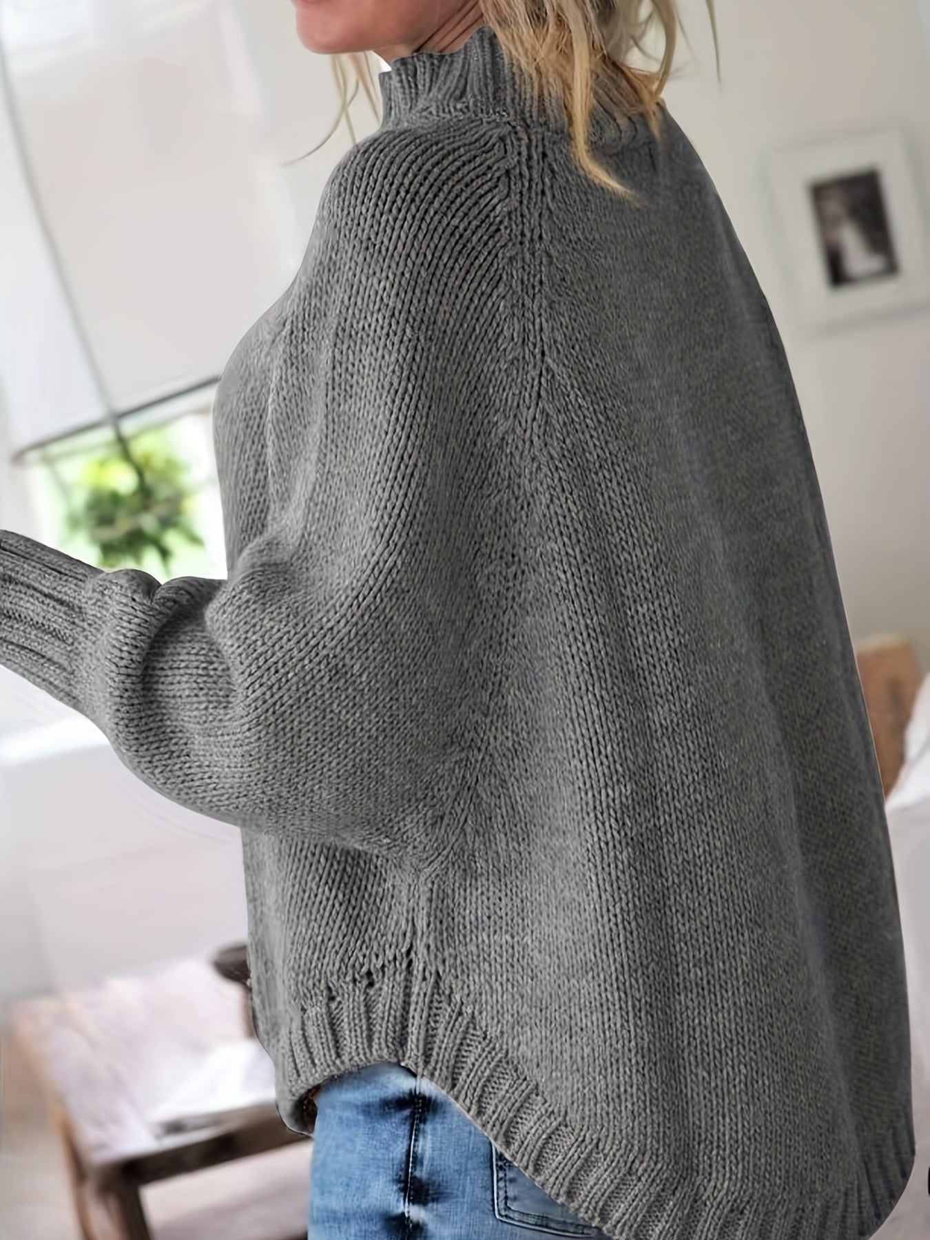 Dark Gray cable-knit high-neck sweater