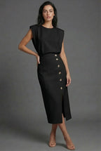 Shift Work Sleeveless Button Detail Midi Dress