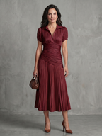 Theodora - Pleated Waistline Stripe Midi Dress