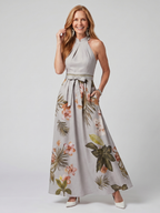 Meadow - Draped Halter Botanical Panel Maxi Dress