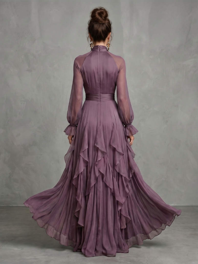 Demetria - Tie Neck Ruffle Tiered Maxi Dress