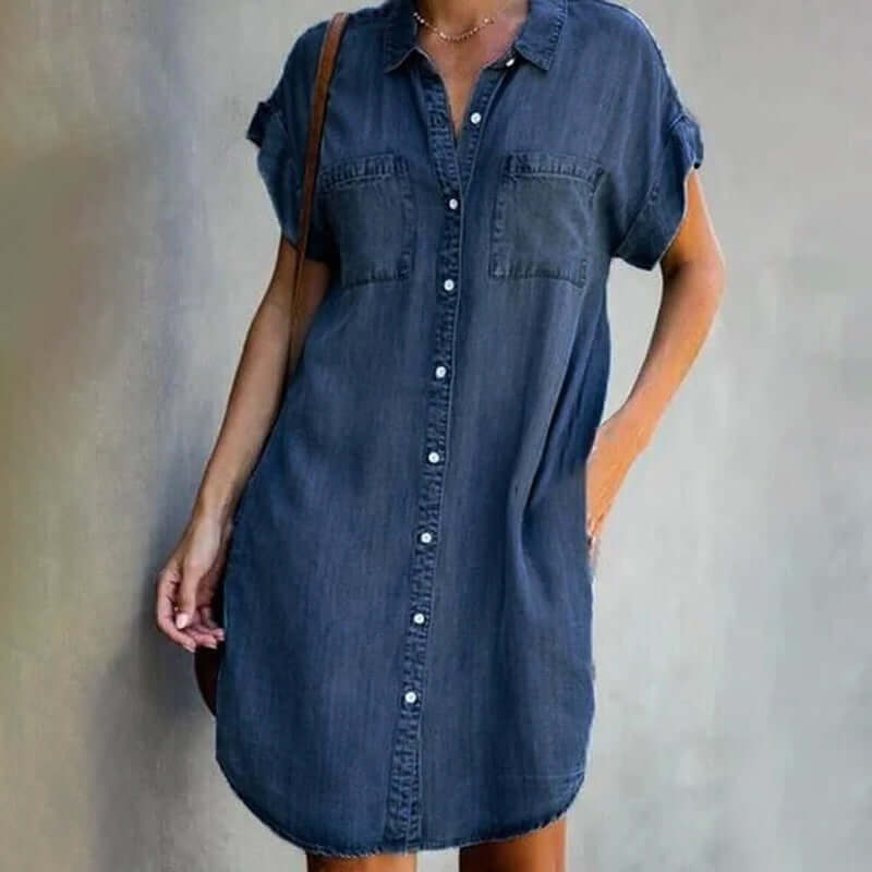 Denim Shirt Dress Belted Midi Length Summer | Senselle