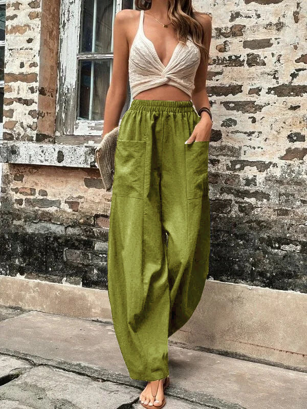 Loose Fit Elastic-Waist Pants with Pockets