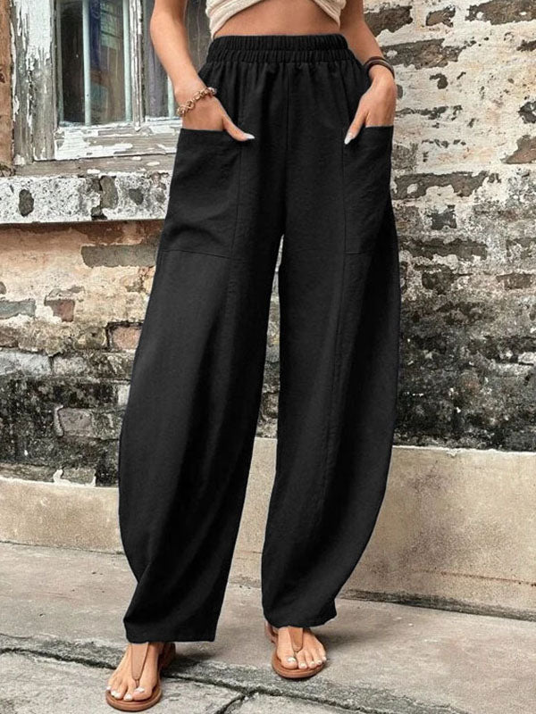 Pink loose fit elastic-waist Pants, front view