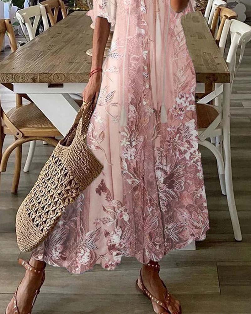 Women's Floral Maxi Dress Ruffle Full Skirt | Senselle