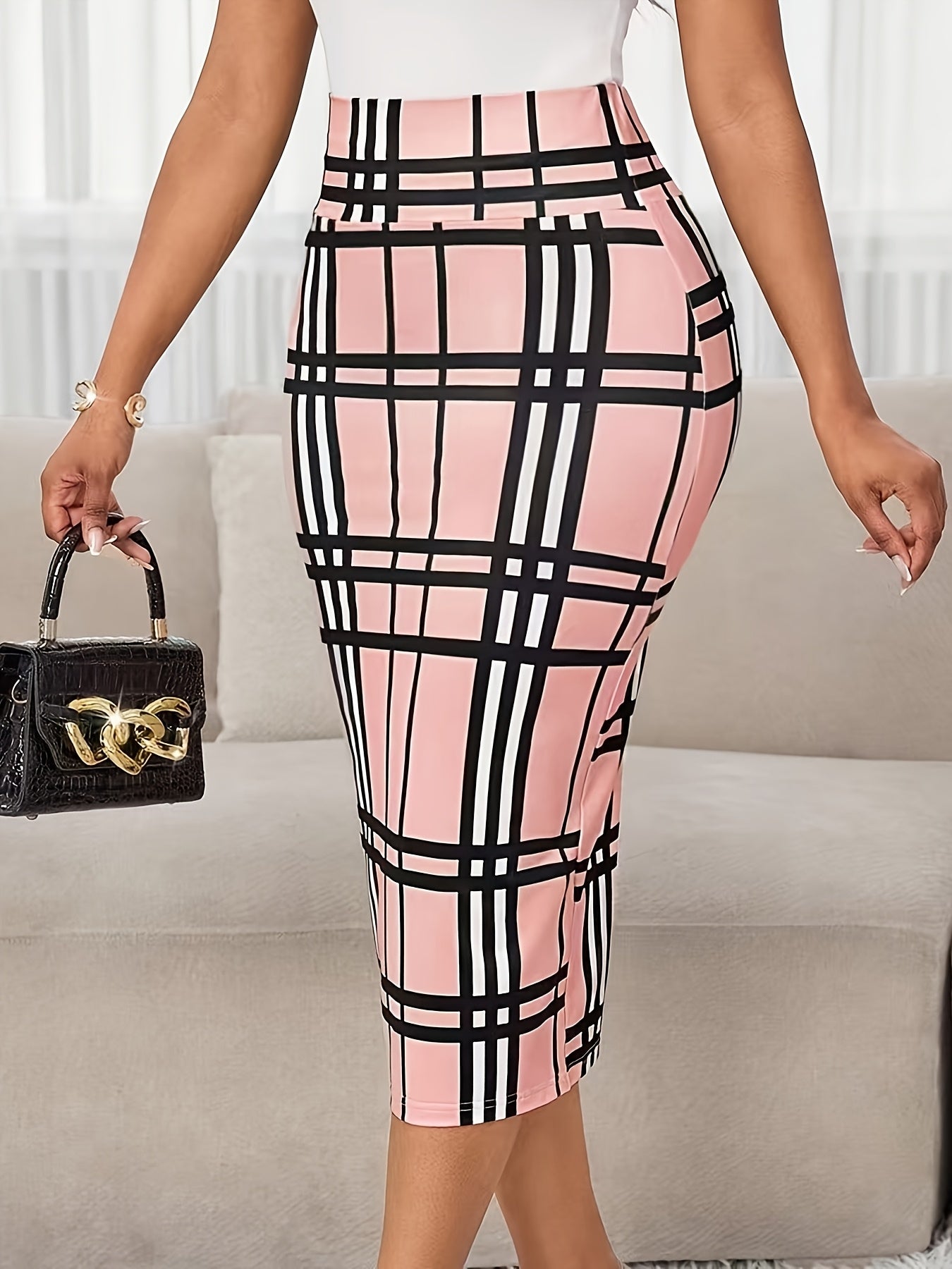 White Plaid Pencil Skirt