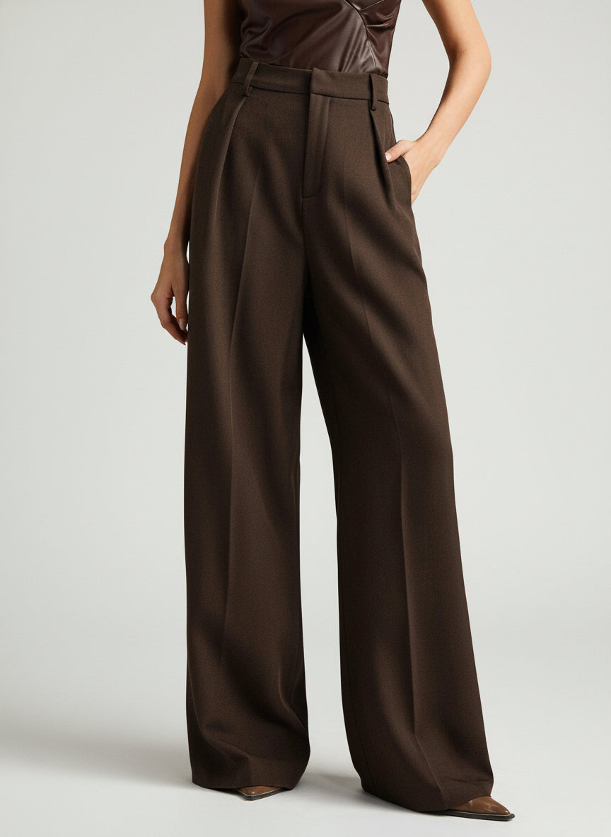 Brown high waist wide leg tailored pants summer
