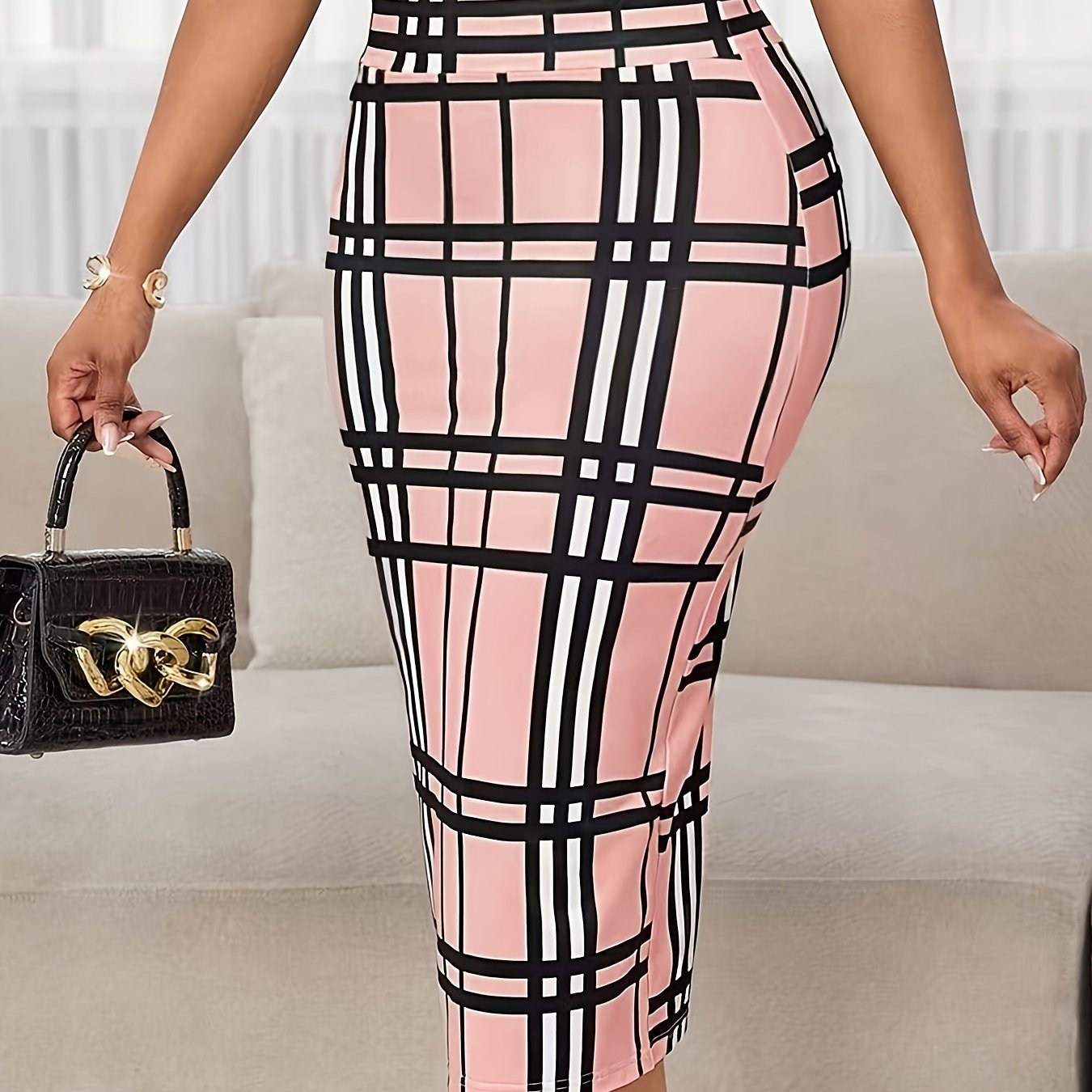 White Plaid Pencil Skirt