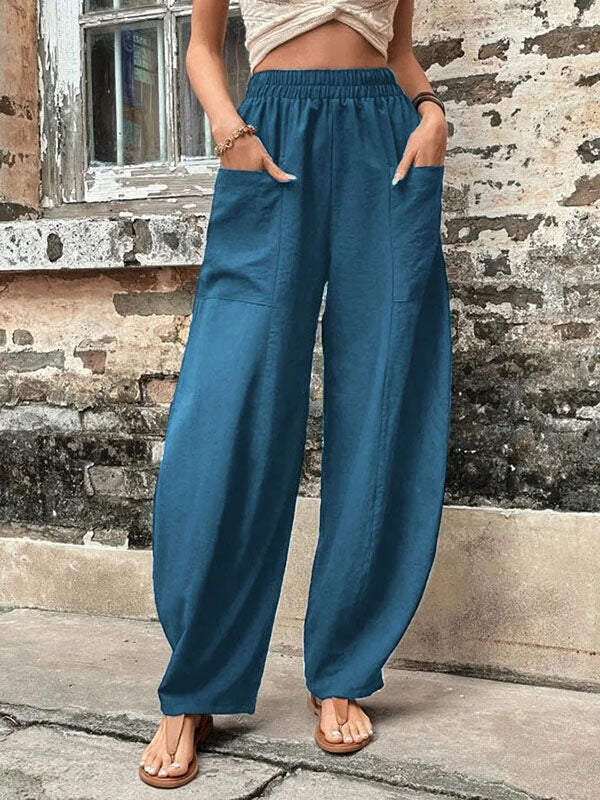 Black loose fit elastic-waist Pants