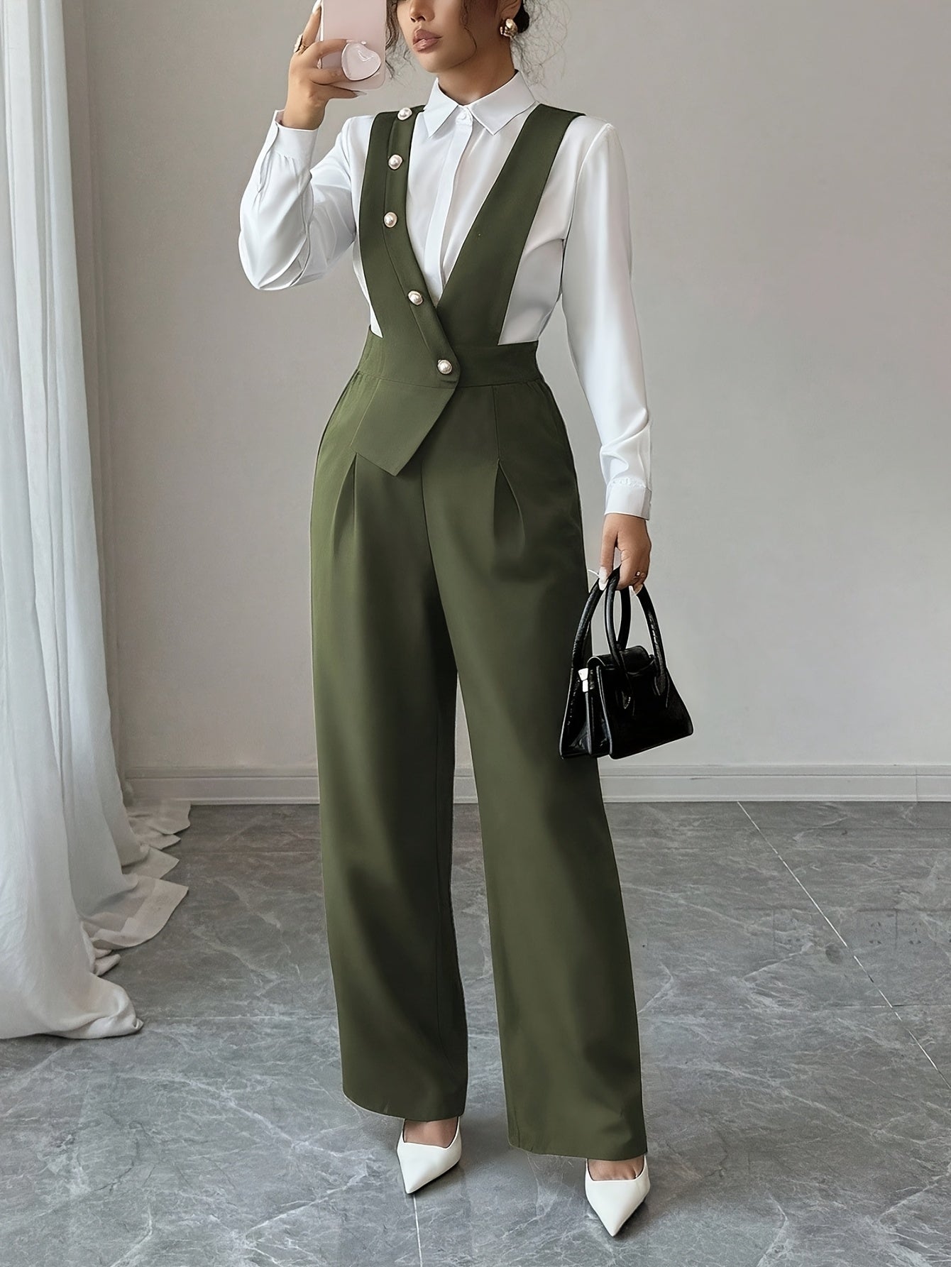 Burgundy Tailored Wide-Leg Jumpsuit, front view