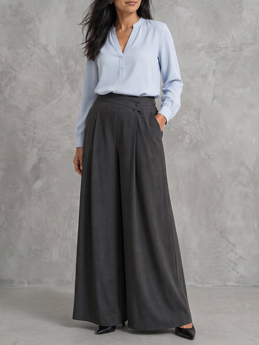 Dark Gray pleated wide-leg Pants