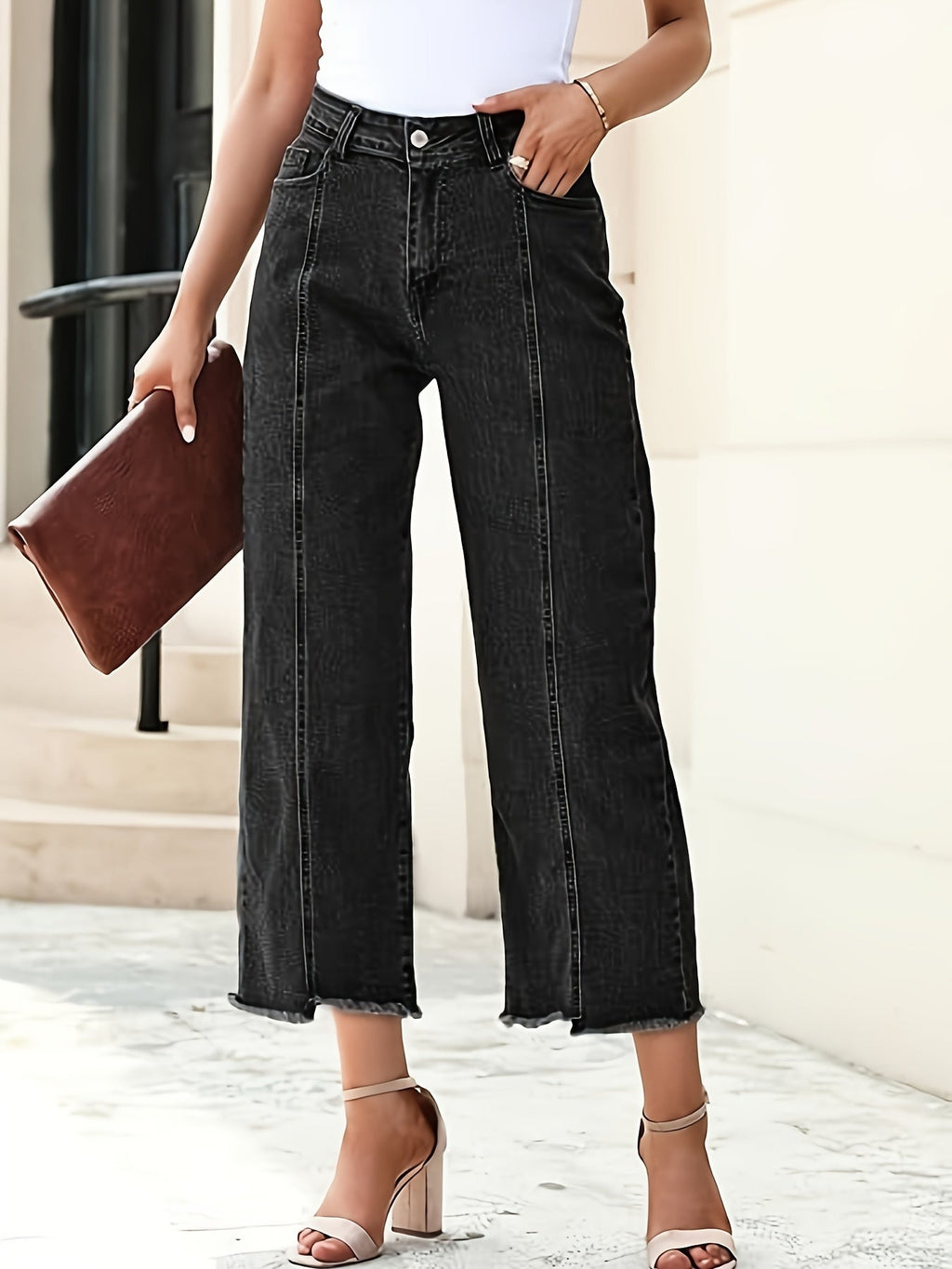 Royal Blue Tailored Cropped Straight-Leg Jeans