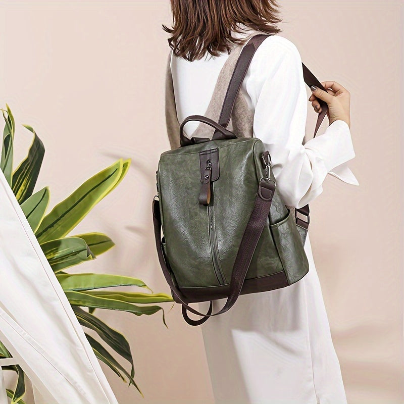 Brown Vegan Leather Anti-Theft Backpack