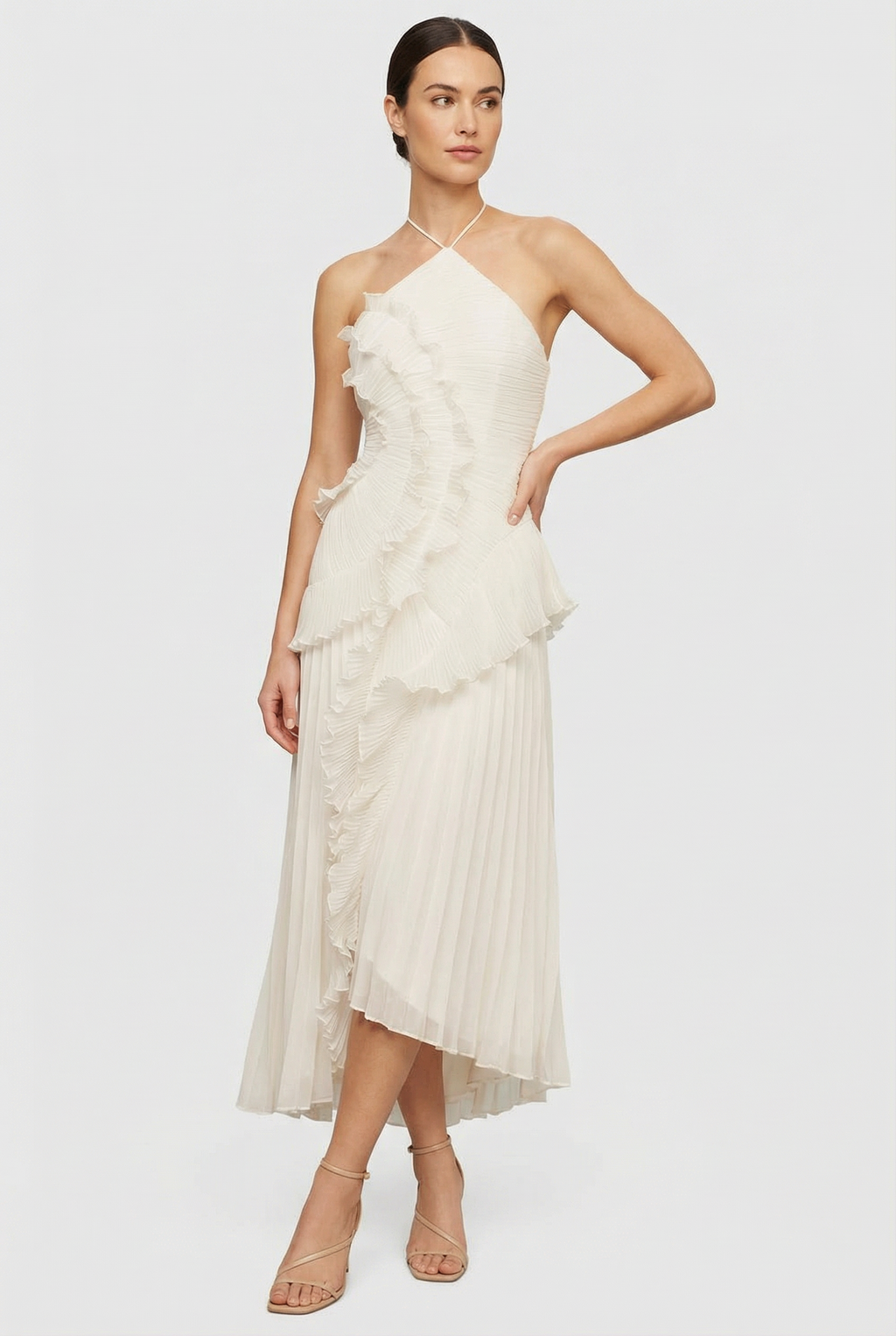 Women's Asymmetric Pleated Maxi Dress